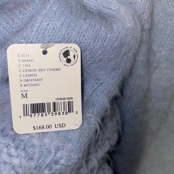 New! Free People Just Peachy Light Blue Lemon Fuzzy Eyelash Sweater 🍋 Medium NWT - Picture 11 of 12